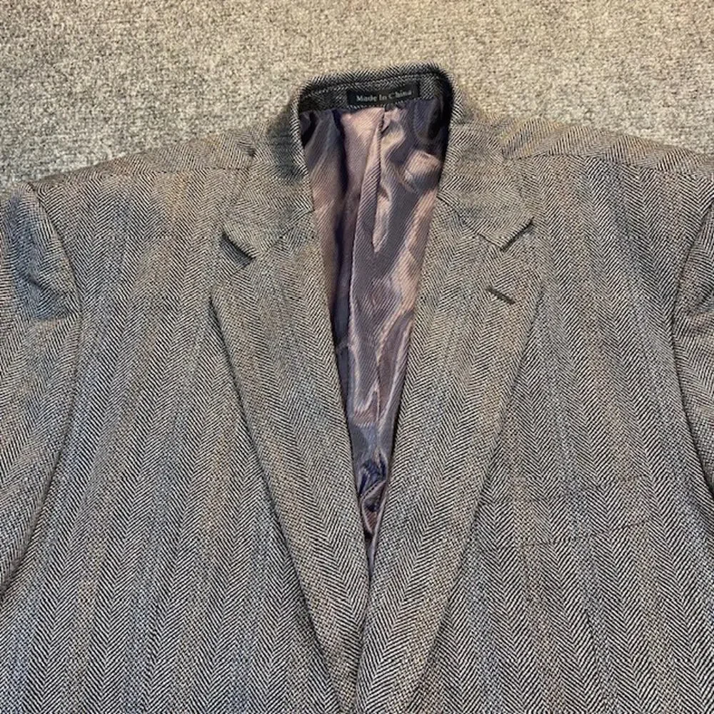 WALL STREET Collection All Wool Herringbone Tweed Suit Blazer Jackets 46 R USA